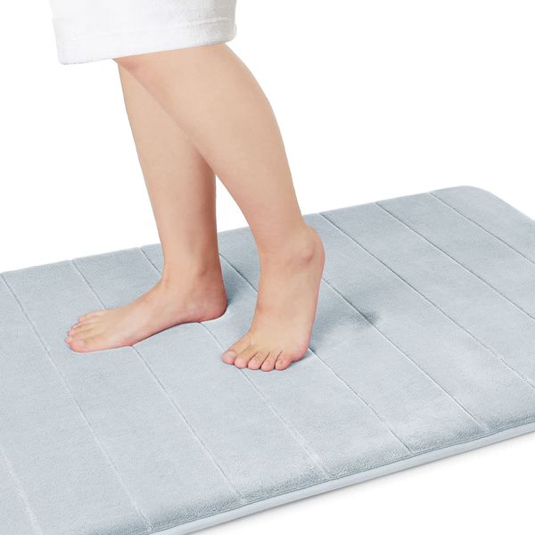 Yimobra Memory Foam Bath Mat Large Size, Soft and Comfortable, Super Water Absorbent, Non-Slip, Thick, Machine Washable (55.1 x 24 Inch, Silver)