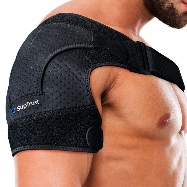 SUPTRUST Recovery Shoulder Brace for Men and Women, Shoulder Stability Support Brace, Adjustable Fit Sleeve Wrap, Relief for Shoulder Injuries and Tendonitis, One Size Regular