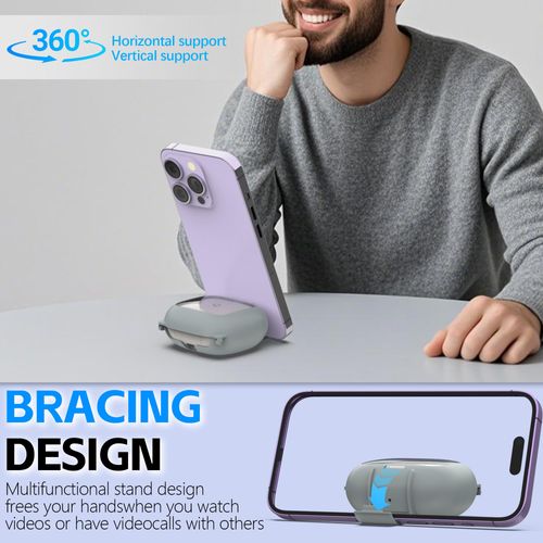 Protective Cover for Beats Powerbeats Pro 2 Case with Secure Lock & Phone Stand, Shockpoof Protection Clear Case Compatible with Beats Powerbeats Pro2 Earbuds with Cleaner Kit & Keychain (Grey)