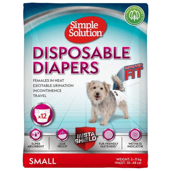 Simple Solution Disposable Dog Diapers for Female Dogs | Super Absorbent Leak-Proof Fit | Wetness Indicator 12 pack