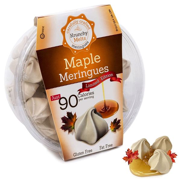 Original Meringue Cookies (Maple) • 90 calories per serving, Gluten Free, Fat Free, Nut Free, Low Calorie Snack, Kosher, Parve • by Krunchy Melts