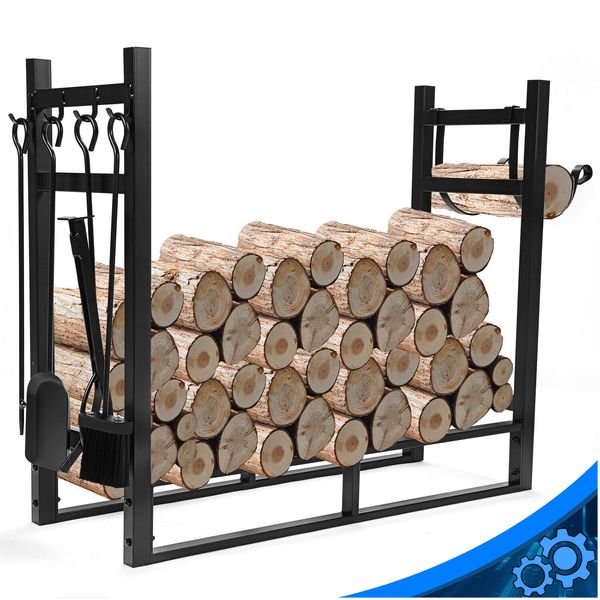 34 in Indoor/Outdoor Firewood Log Rack-Steel Fireplace Storage Holder Heavy Duty