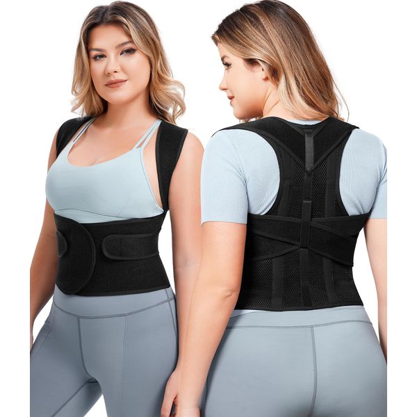 Gotoly Back Brace for Women Adjustable (Black, L)