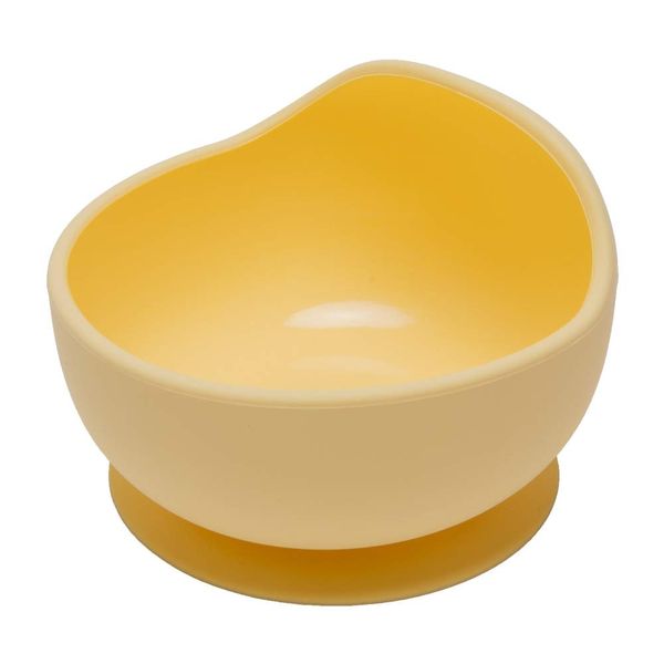 Wooden Teether Baby Food Tableware Sticky Suction Bowl Silicone Baby Anti-Slip Spill Proof Flip Easy Scooping Suction Cup Microwave Dishwasher Safe Baby Shower Gift Present Yellow