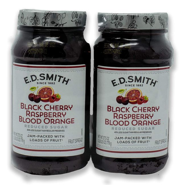 E.D. Smith Black Cherry, Raspberry & Blood Orange Fruit Spread- With 40% Less Sugar Than Regular Preserves (2 x 27.5 oz)