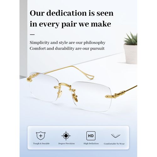 LUFF Frameless Reading Glasses for Women Men,Rimless Readers Blue Light Metal Classic Computer Eyeglasses Anti Eyestrain