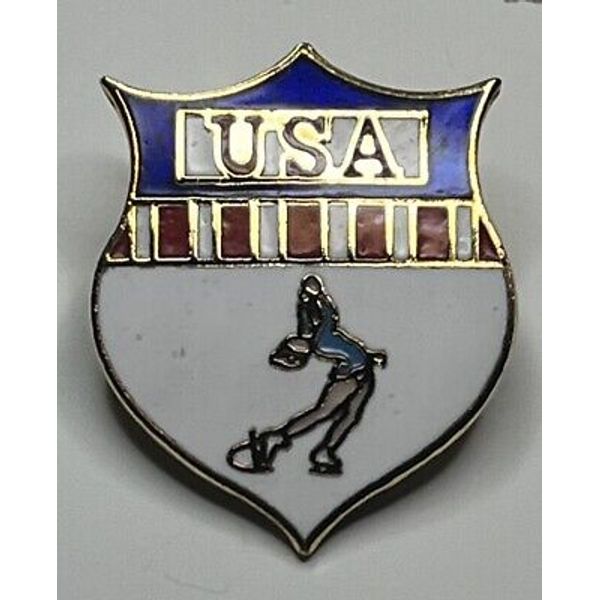 Figure Skating Olympic Pin~Women's~USA~Shield~1984 Sarajevo Designs by Magarita