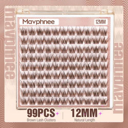 Brown Lash Clusters 12MM Short Eyelash Clusters Wispy Individual Lashes 99 Pcs Cluster Lash Extensions Dark Brown Cluster Eyelashes Natural Daily Eyelash Individuals 3D Fluffing DIY Lash Pack