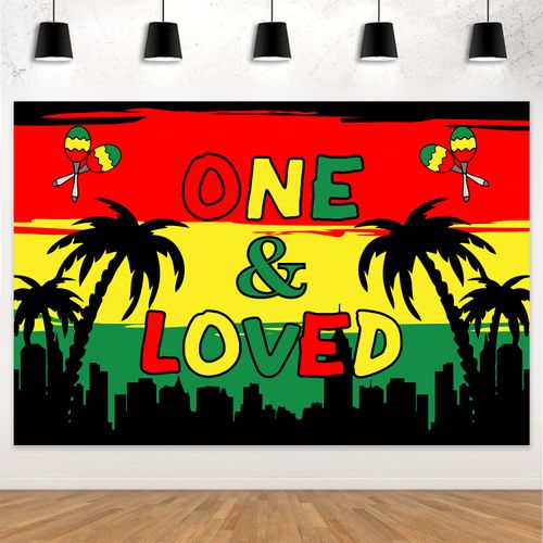 Reggae Birthday Backdrop One and Loved Reggae First Birthday Decorations Palm Tree Reggae Photography Background Reggae Music Party Banner for Rasta Jamaican Music Themed Birthday Party Supplies 5x3ft