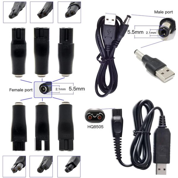 Universal Hair Clippers Cable DC Connector USB Adapter Charging Heads Power Cord Razor Charger Charger Convetor for Shavers, Purifiers, Table Lamps and Others Power Cord