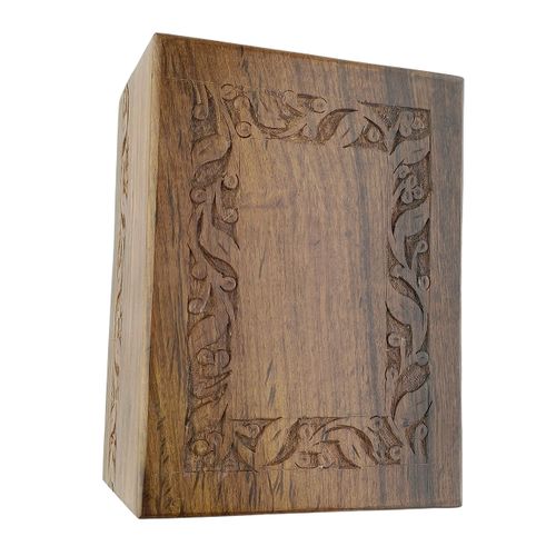 Indian Glance Wooden Urn Box - Urn for Human Ashes Funeral Cremation Urn with Hand Carved Design (X-Small)
