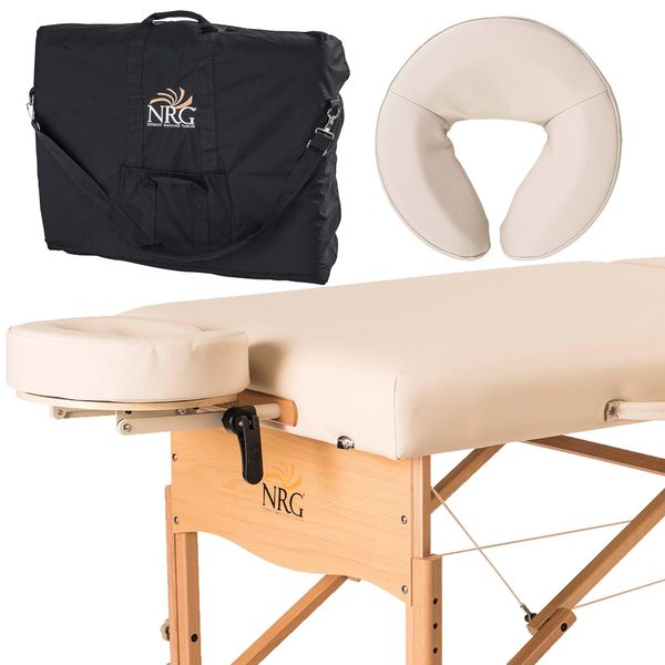 NRG Chi Portable Massage Table Package Vanilla Cream - Folding Massage Bed Lightweight Massage Table - Professional Massage Table spa Bed, Face Cradle, Double Wheel Knobs & Carrying Case