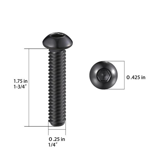 Wensilon (50Pcs) 1/4-20 * 1-3/4 Button Head Socket Cap Bolts Screws, 304 Black Stainless Steel, Allen Hex Drive, Bright Finish, Fully Machine Thread