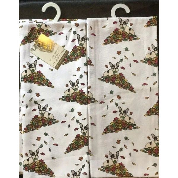 Set Of 2 Fall Autumn Dog Pet Leaves Leaf Cotton Dish Bar Tea Towels Cloth