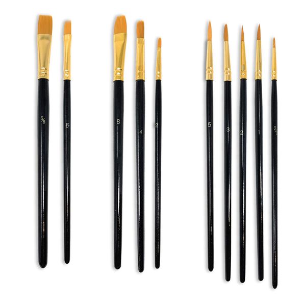 MSC Paint Brush Set 10 pc Nylon Hair Paintbrushes Multi Purpose Wooden Watercolour, Oil, Gouache, Acrylic Painting, Ceramic, Craft Art Brushes (Black)