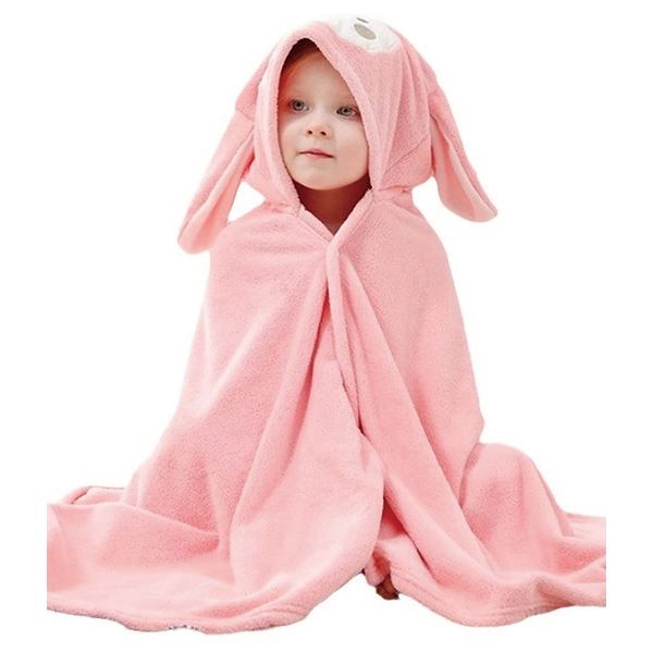 Hilmocho Baby Hooded Bath Towel Infant Toddler Swaddle Wrap Blanket Soft Warm Coral Velvet Absorbent Swimming Shower Towel (Pink Rabbit)