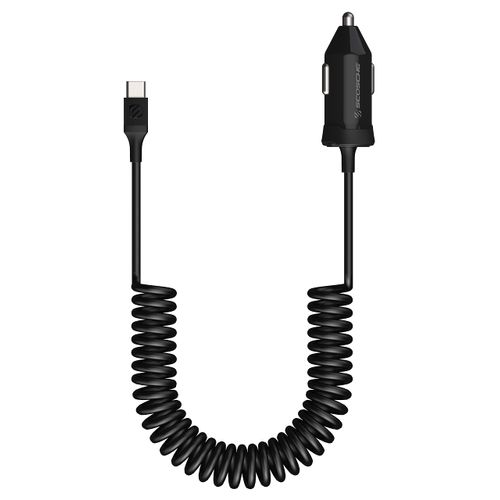 Scosche CPDC203 PowerVolt 20-Watt USB Type-C Power Delivery 3.0 Fast Car Charger with Attached 3-Foot Adjustable Coiled Cable for All USB-C Devices