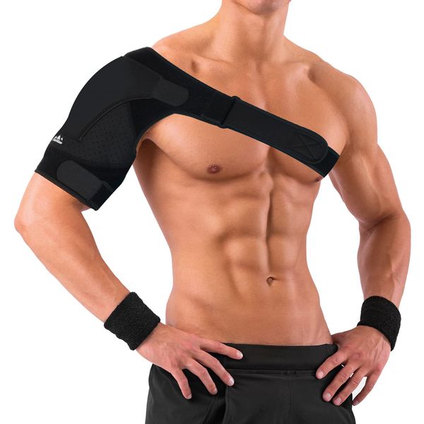 supregear Shoulder Brace, Adjustable Shoulder Support Compression Sleeve Arm Immobilizer Wrap with Hot/Cold Pack Pouch for Men Women Torn Rotator Cuff Shoulder Stability and Recovery (Black, Right)