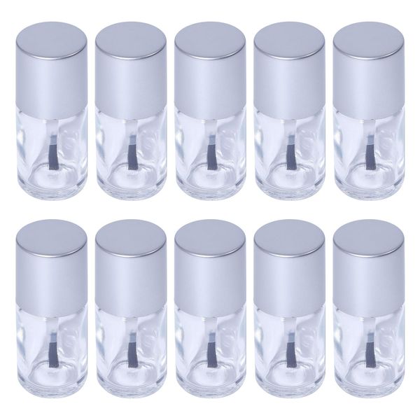 CHGCRAFT 10pcs 15ml Empty Nail Polish Bottles with Brush Column Nail Polish Bottle with Silver Lid Refillable Clear Glass Bottle For Nail Art Lovers Suitable for DIY Polish Vial Container