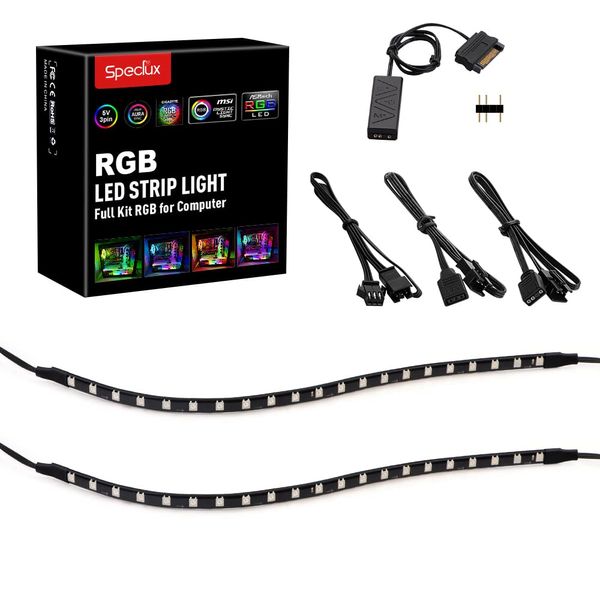 Speclux PC Addressable RGB LED Strip Lights Kit - Magnetic PC Case Lighting, 2PCS 42LEDs ARGB Strip for 5V 3pin RGB Header Motherboard Asus Aura, Asrock RGB Led, Gigabyte RGB Fusion, MSI Mystic Light