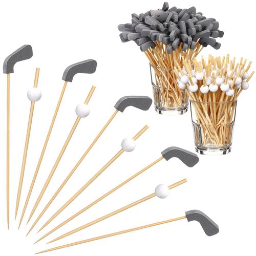 200 Pcs Golf Cocktail Picks 4.7" Golf Toothpicks for Appetizers Golf Club Drink Stirrers Golf Party Decor Birthday Cupcake Topper Sandwich Fruit Golf Skewer Bamboo Stick Holiday Supply(Golf Ball)