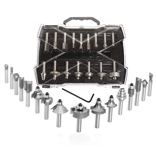Trimmer Bit, 0.2 inch (6 mm), Shaft Diameter, Trimmer Bit Set, Carbide Router Bits, 15 Trimmer Bits + 4 Bearings, Tungsten Steel, Grooves, Chamfering, Decorative Surface Processing, Blasting, Abrasion