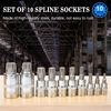 sukudon 10pcs Spline Set, M4 - M18 Spline Bit Socket Set Triple Square+ Storage Case
