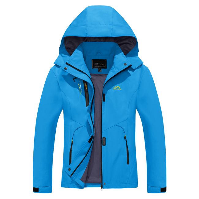 KEFITEVD Jacke für Damen Winddicht Stehkragen Outdoorjacke mit Zip Taschen zum Wandern Fahrrad Skijacke Damenjacke Blau L