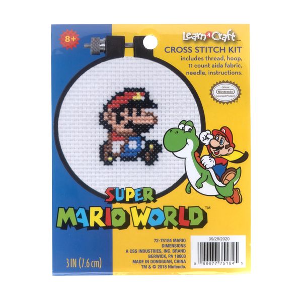 Dimensions 72-75184 Arts and Crafts Super Mario Bros Counted Cross Stitch Kit for Beginners, 11 Count White Aida, 3''D