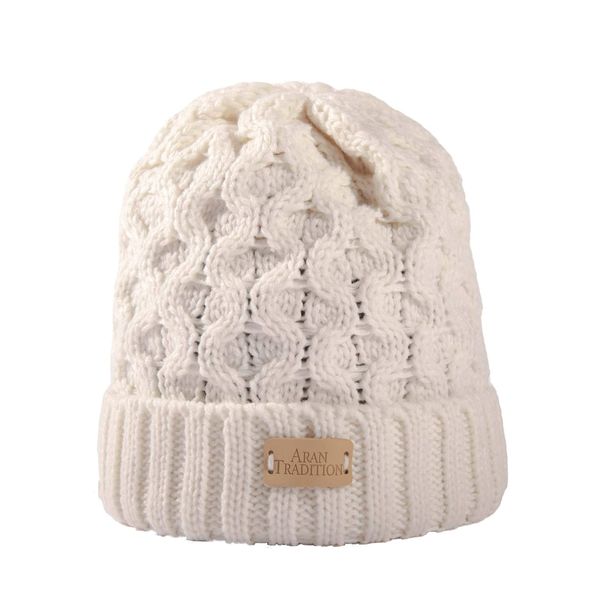 Aran Traditions Ribbed Beanie Hat (Cream)