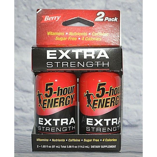 2 pack 5-HOUR ENERGY EXTRA STRENGTH BERRY SUGAR FREE DIETARY SUPPLEMENT 1.93 OZ