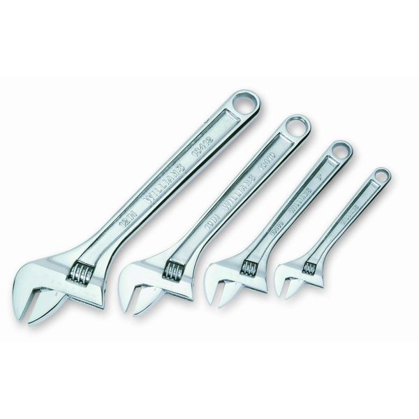 Williams 13342A 4 Piece Chrome Adjustable Wrench Set, in Pouch