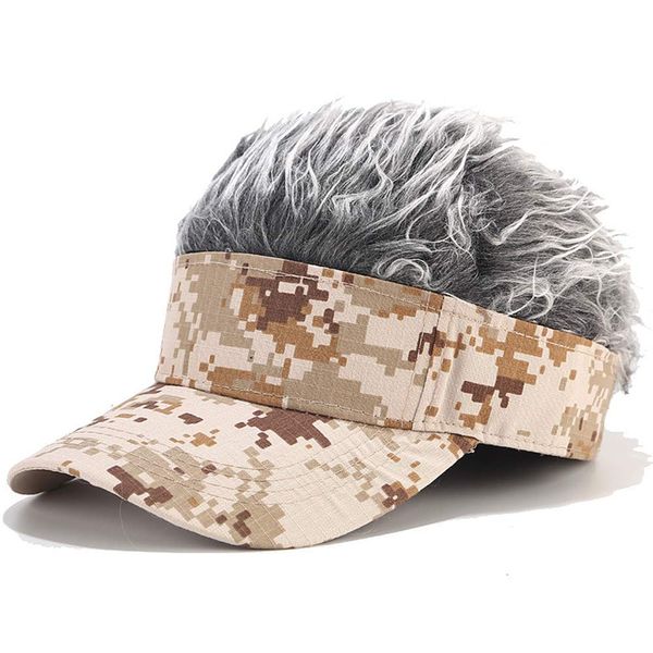 Malaxlx Khaki Camo Baseball Cap Herren Damen Basecap Verstellbar Baseballkappe Sun Mützen Visoren Fitted Trucker Cap mit Grau Perücken