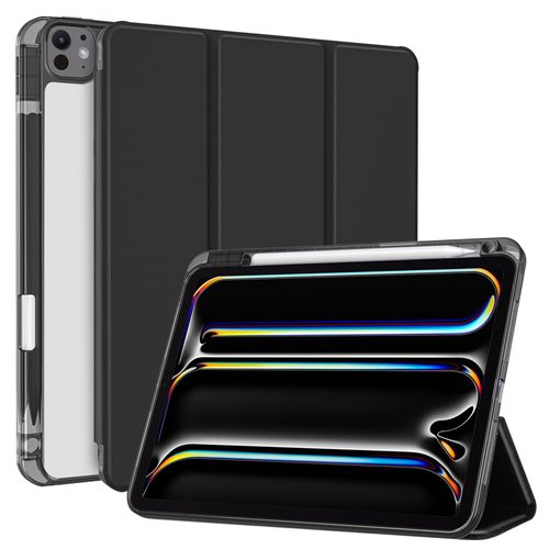 ProCase Smart Case for iPad Pro 11 Inch 2024 M4 with Pencil Holder, Clear Back Slim Tri-fold Folio Stand Shell Tablet Cover for iPad Pro 11" 2024 5th Generation -Black