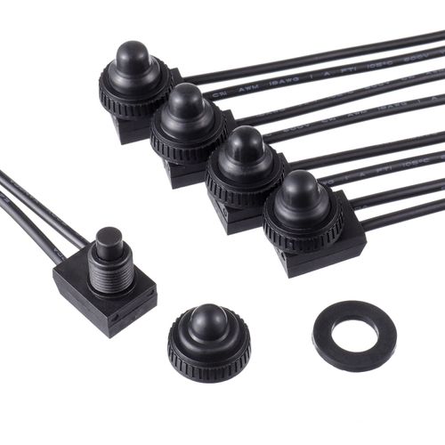 EPLZON KP-107 Waterproof Push Button Switch 12V ON/Off SPST Switch with 4.5''Lines for Motorcycle/Car(Pack of 5pcs,Black)