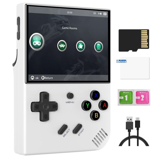 RG35XX Plus Retro Video Handheld Game Console 3.5 in IPS Screen Linux OS 64G TF Card with 5500 Classic Games Built-in 3300mAH Battery Compatible with 5G WiFi and Bluetooth 4.2(White)