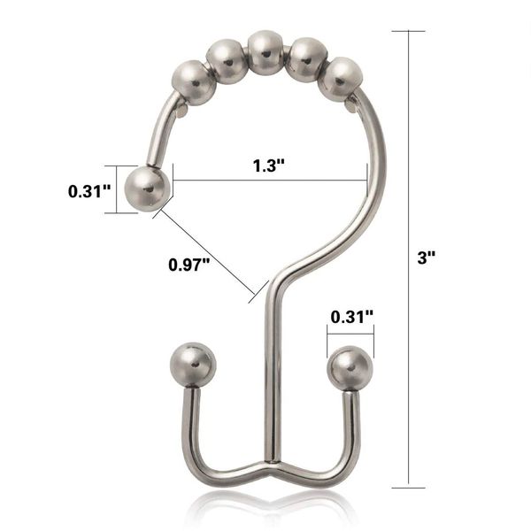 DadyMart Shower Curtain Hooks Rings Rust Resistant Double Glide Rollers Curtain Rods for Bathroom, Set of 12, Nickel, Metal