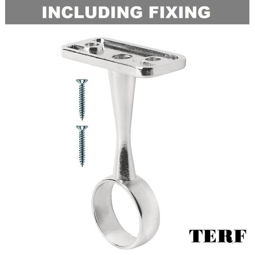 TERF® Polished Chrome Ceiling-Mount Bracket for Up to 25mm Diameter Curtain Pole Wall Mount Rod Holder Closet Wardrobe Bracket Shower Curtain Rod Pipe Bracket with Fixing - Pack of 2