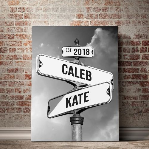 Personalized Unique Engagement Gift for Couple - Custom Name And Date Vintage Street Sign Anniversary Wedding Gift for Him, Her on Valentines Day Christmas Gift Crossroads Street Sign For Couples