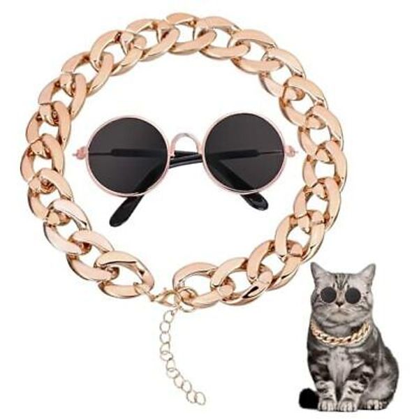 Sunglasses for Dogs Cat Chain Gold Chain Cat Collar Pet Sunglasses Retro Pet