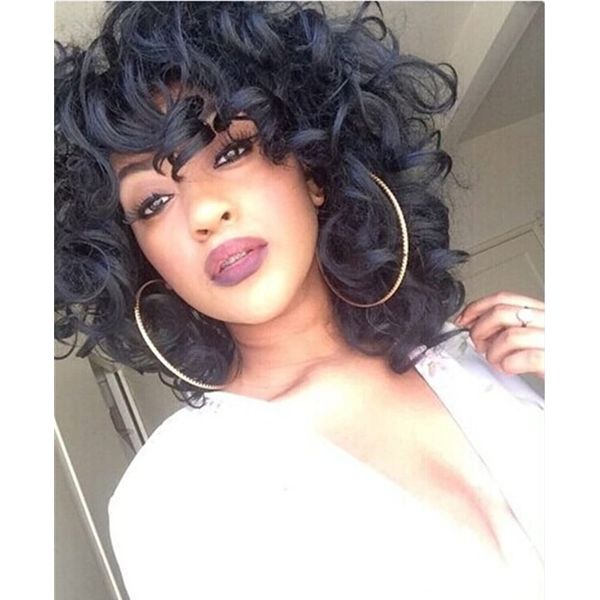 ELIM Curly Wigs for Black Women Short Kinky Curly Black Wigs for Women Big Curly Afro Soft Wig with Bangs Heat Resistant Natural Cute Synthetic Wig with Accessories Z014