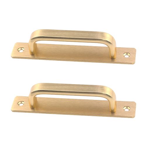 Semetall 5.79" Heavy Duty Antique Barn Door Handles Pull and Flush Hardware for Gate,Garage,Shed,2 Pack,5.04" Hole Center,Gold