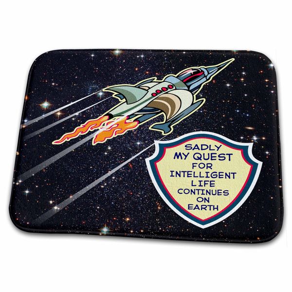 Dish Drying Mat - Funny Quest For Intelligent Life- Rocket Ship Comic Book Style Design Designs