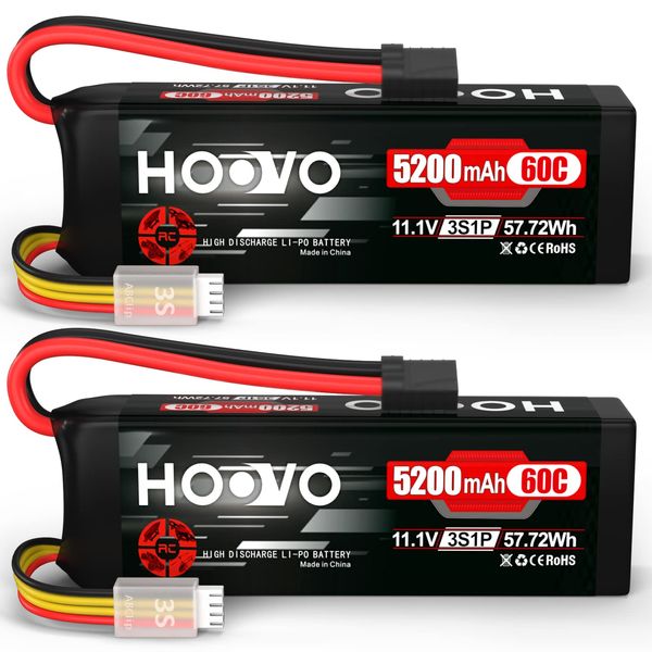 HOOVO 11.1V 3S LiPo Battery 5200mAh 60C with Tr Plug for RC Car RC Truck Airplane Helicopter Boat Car Racing RC Hobby (2 Packs