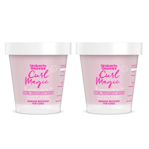 Umberto Giannini Curl Magic Hair Mask Duo, Vegan & Cruelty Free Repair & Growth Curl Treatment Mask with Seaweed, Wheat Bran & Caffeine, 230 ml