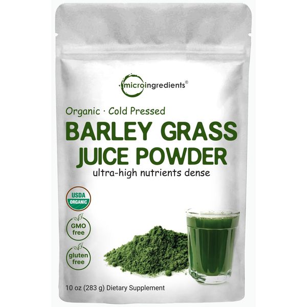 Micro Ingredients Organic Barley Grass Juice Powder, 10 Ounce, Cold Pressed, US Grown, Rich in Immune Vitamin, Fibers, Minerals, Antioxidants and Protein, Support Immune System and Digestion, Vegan