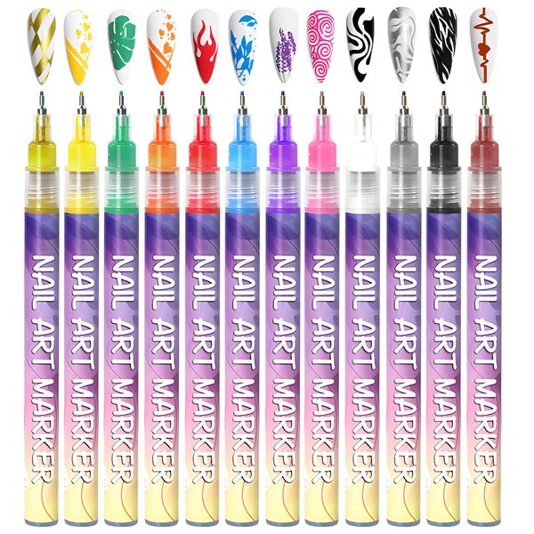 12pcs 3D Nail Art Pens Set Nail Art Tools for 3D Nail Polish Pens Graffiti Nail Drawing Pen Nail Polish Pen Fine Tip Manicure for Painting Nails DIY Nail Art Beauty Adorn for Women Girls