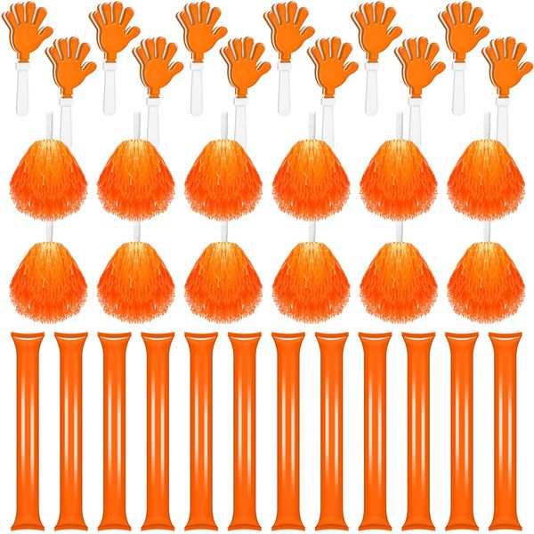 Sosation 36 Pcs Team Spirit Accessories, Christmas Cheerleading Pom Poms, Hand Clappers Party Favors and Thunder Sticks Noise Makers for Sporting Events Football Cheering Essentials(Orange)