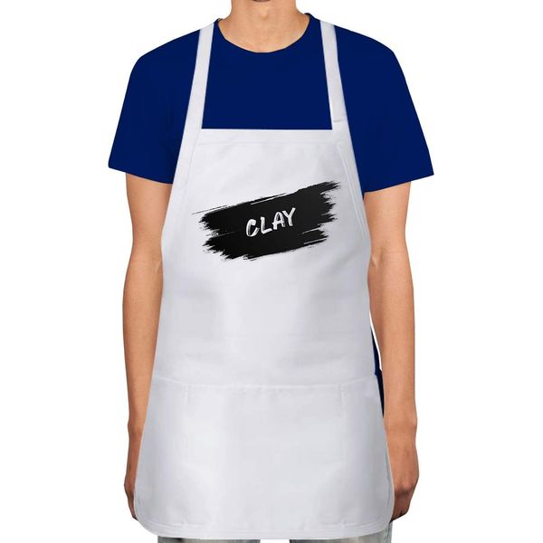 Makoroni - Clay Name Apron Adjustable Kitchen Chef Apron with 2 Pockets Cooking Baking, DesM46
