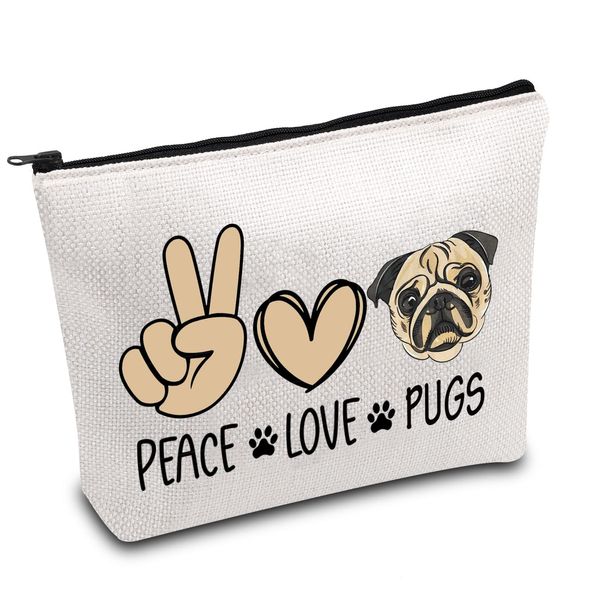 PLITI Pug Makeup Bag Pug Gifts for Pug Lover Pug Mom Crazy Pug Lady Cosmetic Bag Dog Owner Gift Peace Love Pugs Travel Pouch (Peace Love Pugs)